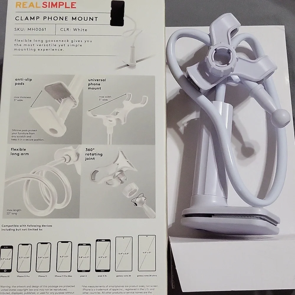Real Simple clamp phone mount, white